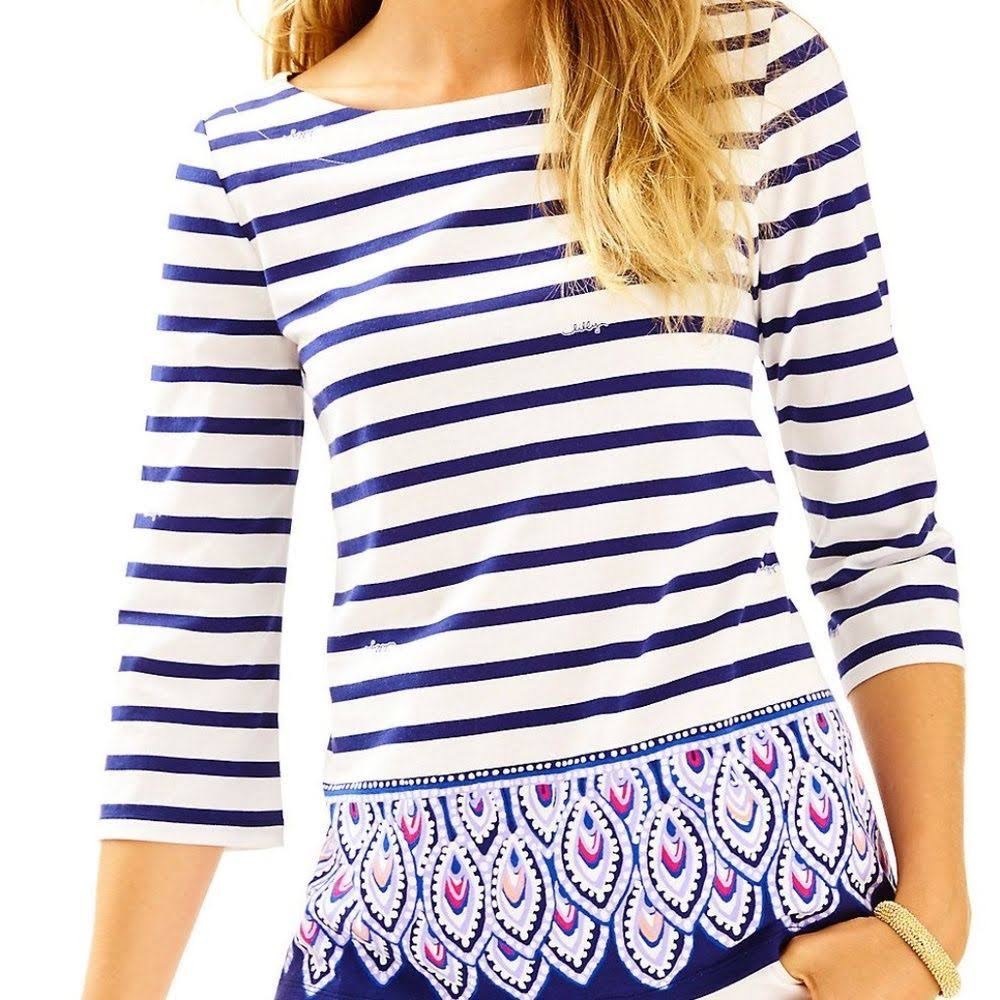 Lilly Pulitzer Waverly top in serene striped navy
